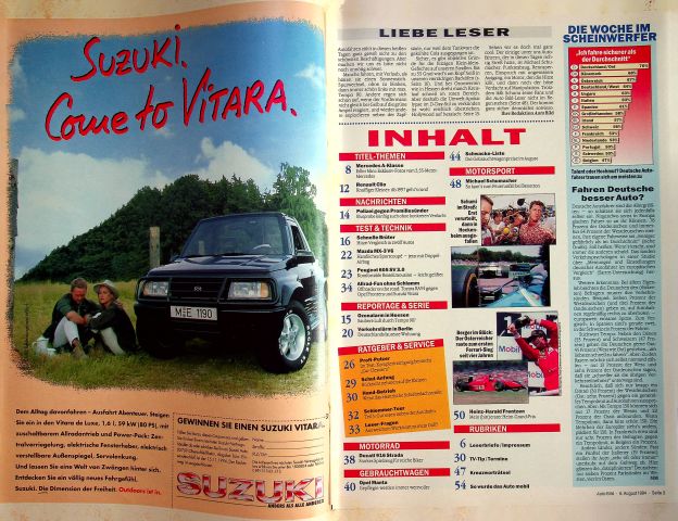 Inhaltsverzeichnis Auto Bild 31/1994