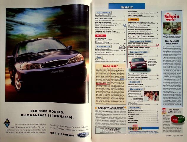 Inhaltsverzeichnis Auto Bild 31/1997