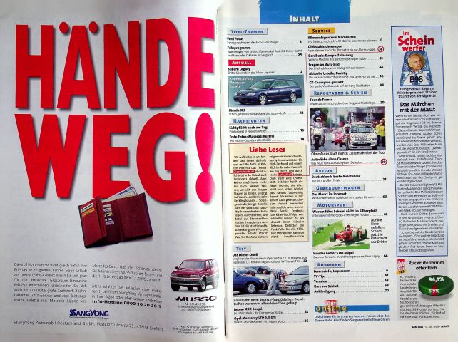 Inhaltsverzeichnis Auto Bild 31/1998