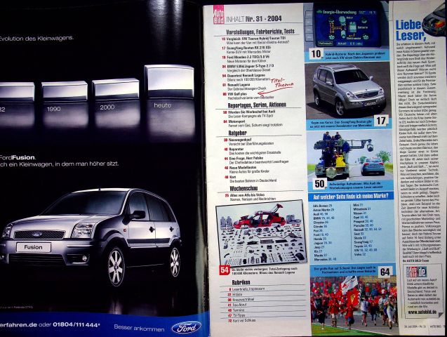 Inhaltsverzeichnis Auto Bild 31/2004