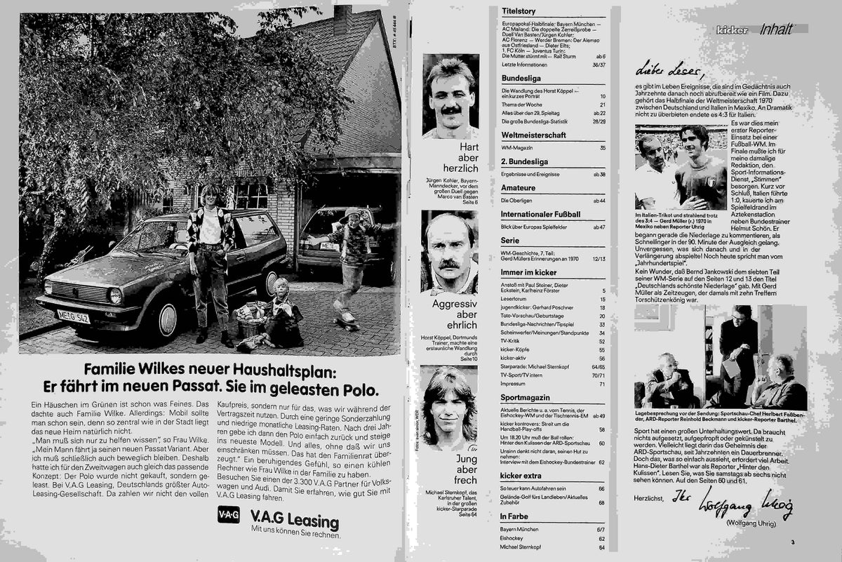 Inhaltsverzeichnis Kicker 32/1990