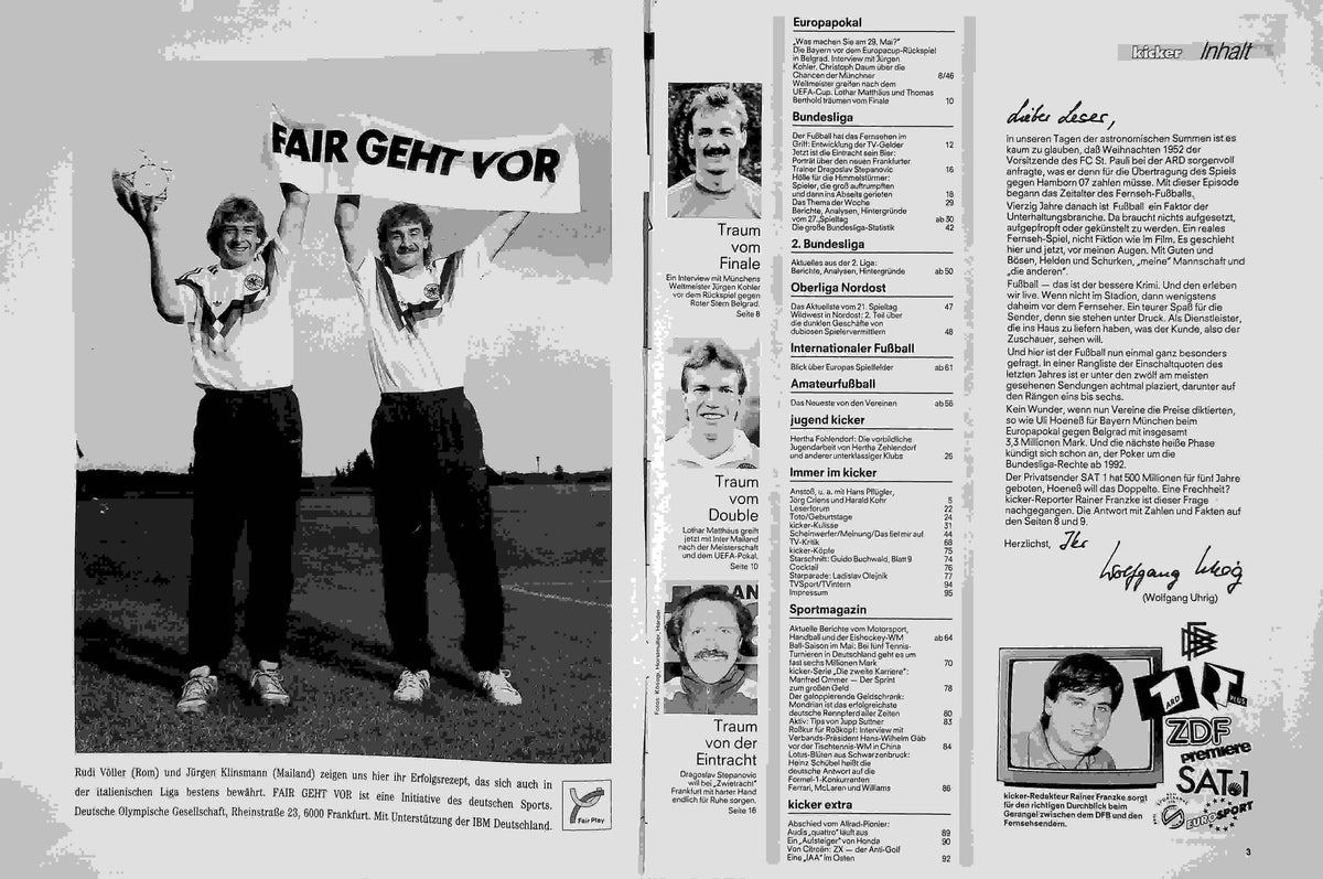 Inhaltsverzeichnis Kicker 32/1991