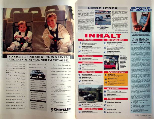 Inhaltsverzeichnis Auto Bild 32/1994