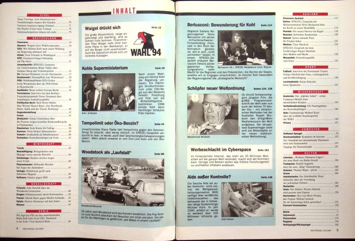 Inhaltsverzeichnis Spiegel 32/1994