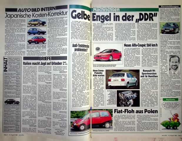 Inhaltsverzeichnis Auto Bild 33/1988