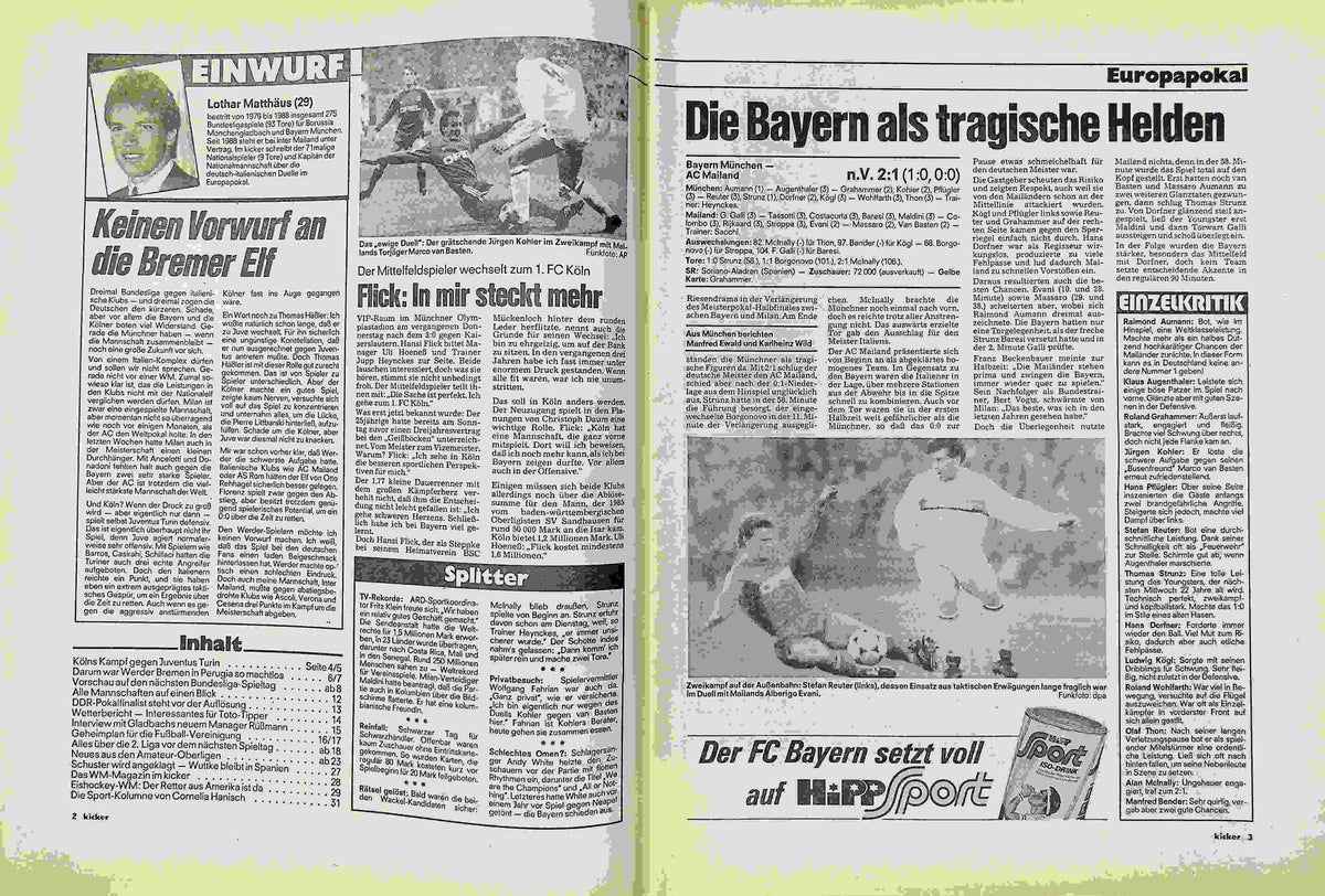 Inhaltsverzeichnis Kicker 33/1990