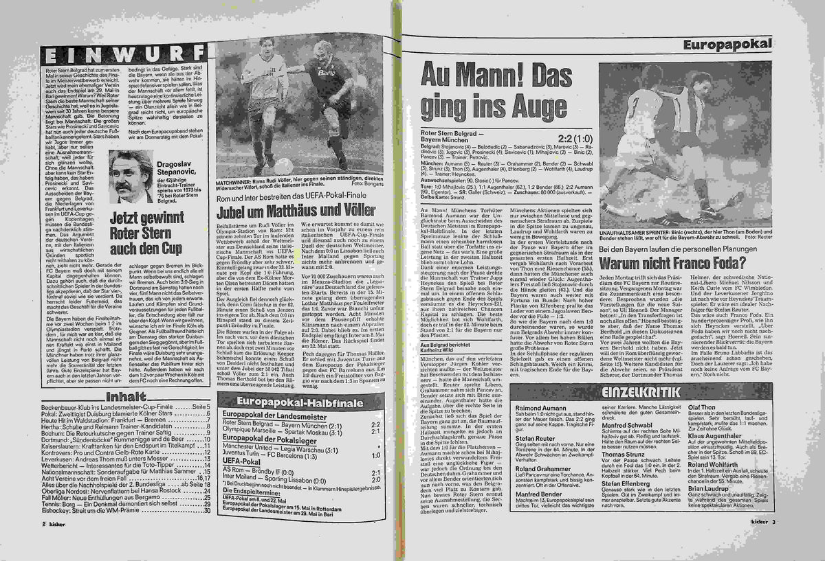 Inhaltsverzeichnis Kicker 33/1991