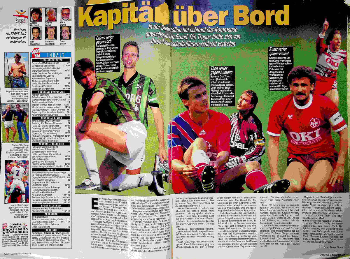 Inhaltsverzeichnis Sport Bild 33/1992
