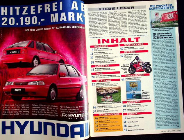 Inhaltsverzeichnis Auto Bild 33/1994