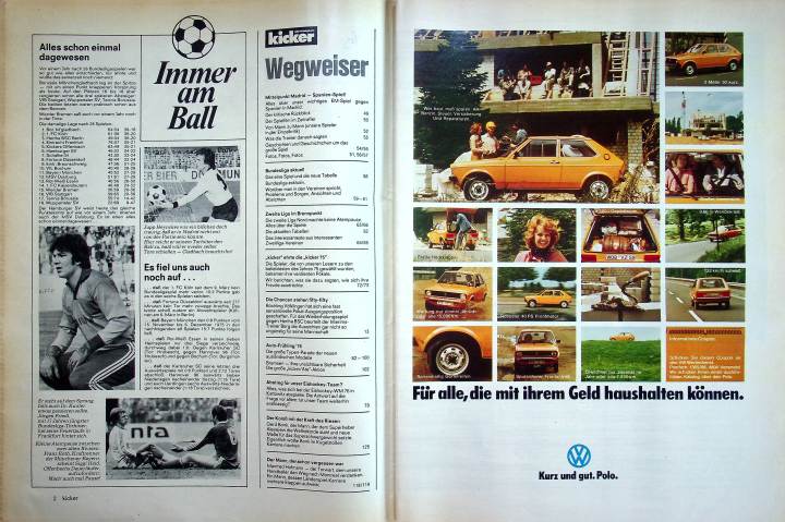 Inhaltsverzeichnis Kicker 34/1976
