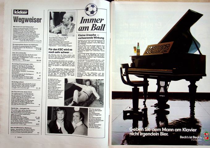 Inhaltsverzeichnis Kicker 34/1977