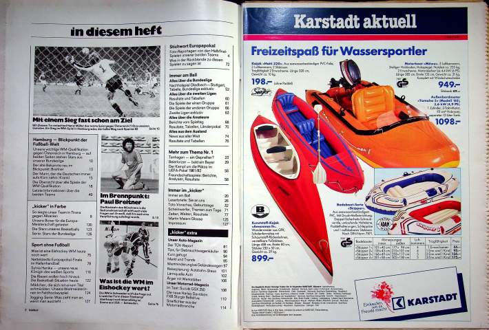 Inhaltsverzeichnis Kicker 34/1981