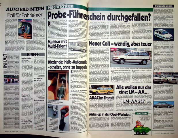 Inhaltsverzeichnis Auto Bild 34/1988