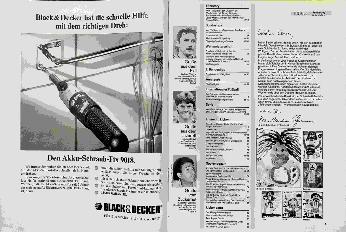 Inhaltsverzeichnis Kicker 34/1990