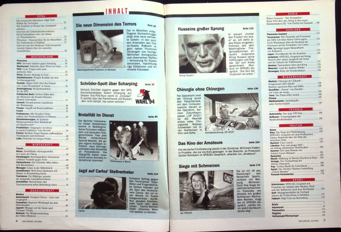 Inhaltsverzeichnis Spiegel 34/1994