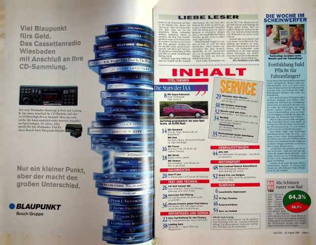 Inhaltsverzeichnis Auto Bild 34/1995
