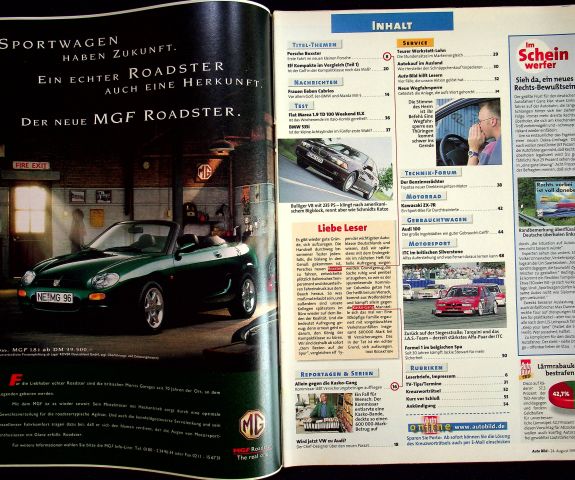 Inhaltsverzeichnis Auto Bild 34/1996