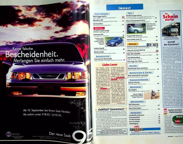 Inhaltsverzeichnis Auto Bild 34/1997