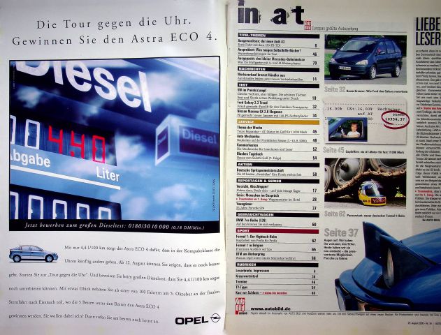 Inhaltsverzeichnis Auto Bild 34/2000