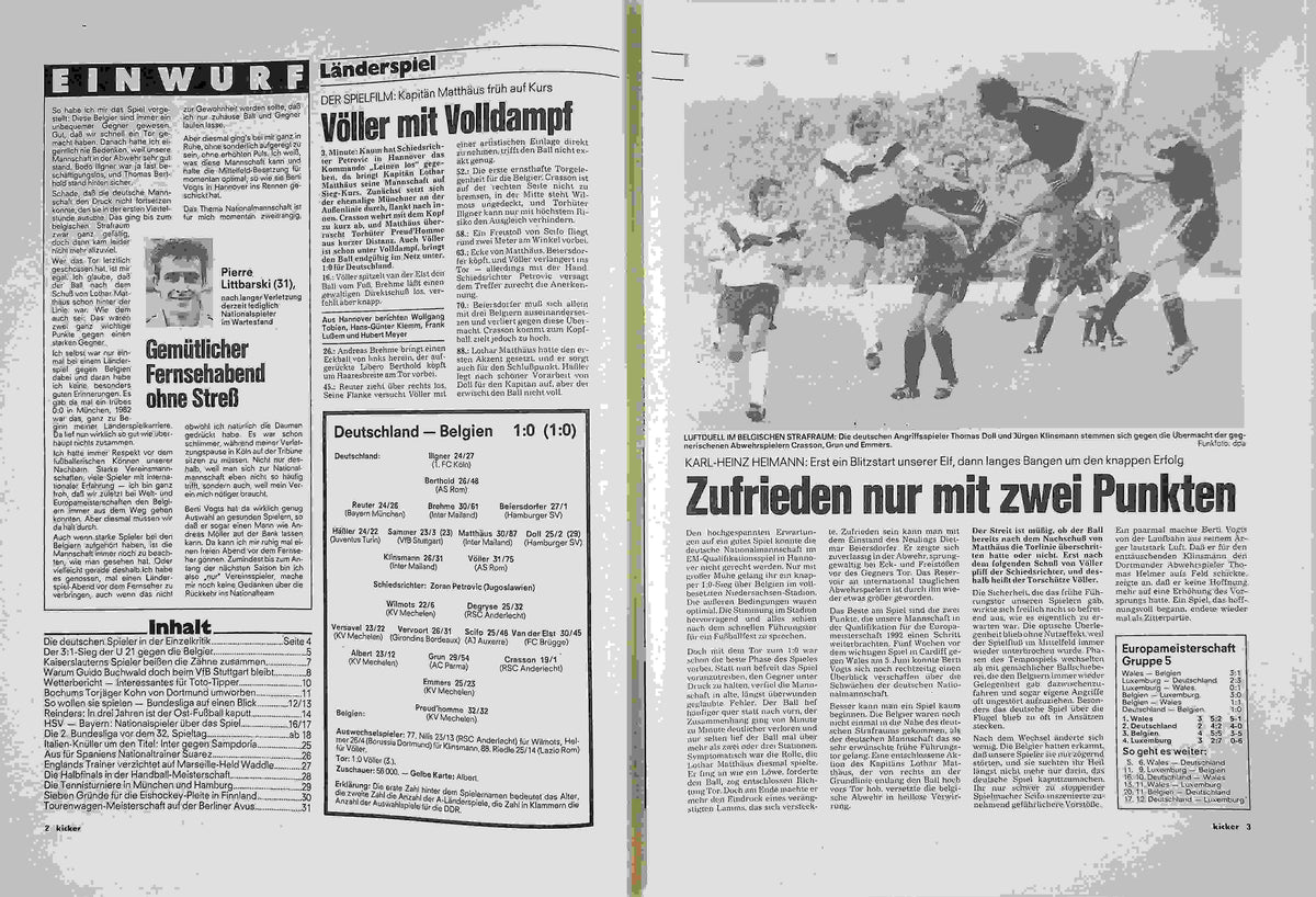 Inhaltsverzeichnis Kicker 35/1991