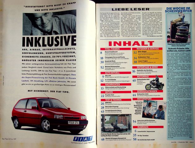 Inhaltsverzeichnis Auto Bild 35/1994