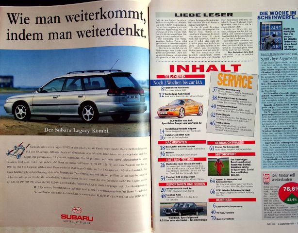 Inhaltsverzeichnis Auto Bild 35/1995