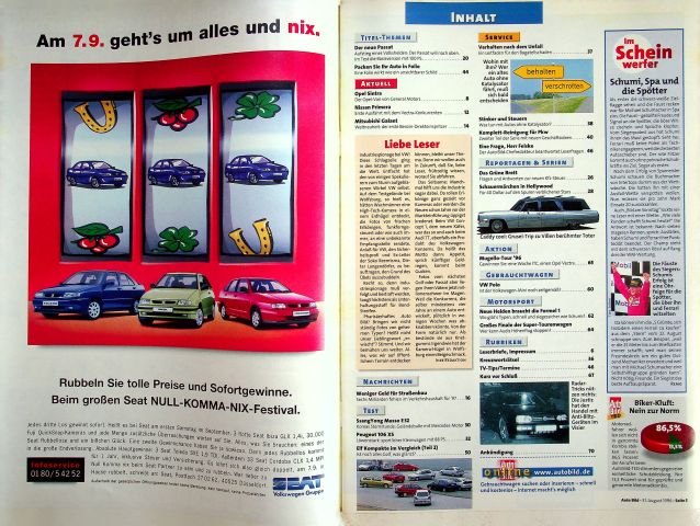 Inhaltsverzeichnis Auto Bild 35/1996