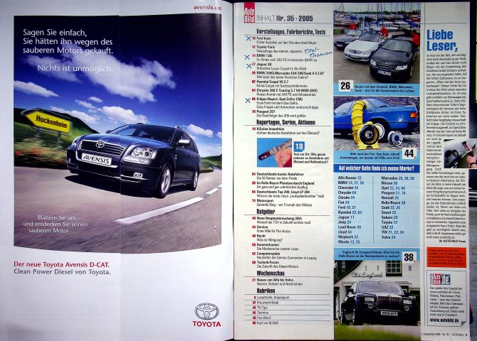 Inhaltsverzeichnis Auto Bild 35/2005
