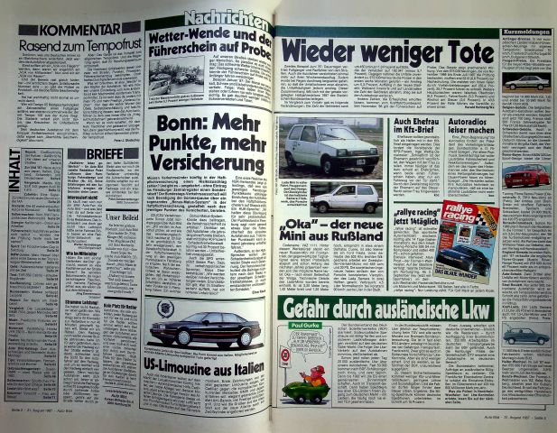 Inhaltsverzeichnis Auto Bild 36/1987