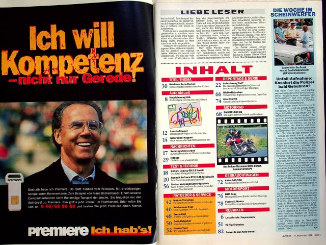 Inhaltsverzeichnis Auto Bild 36/1994
