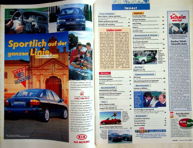 Inhaltsverzeichnis Auto Bild 36/1996