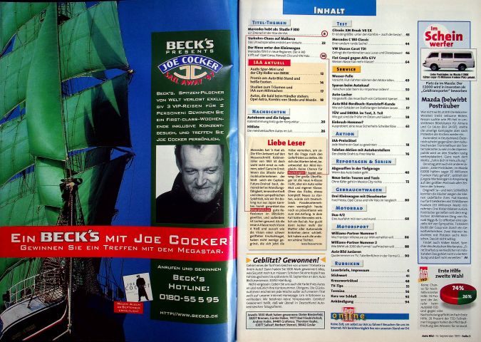Inhaltsverzeichnis Auto Bild 36/1997