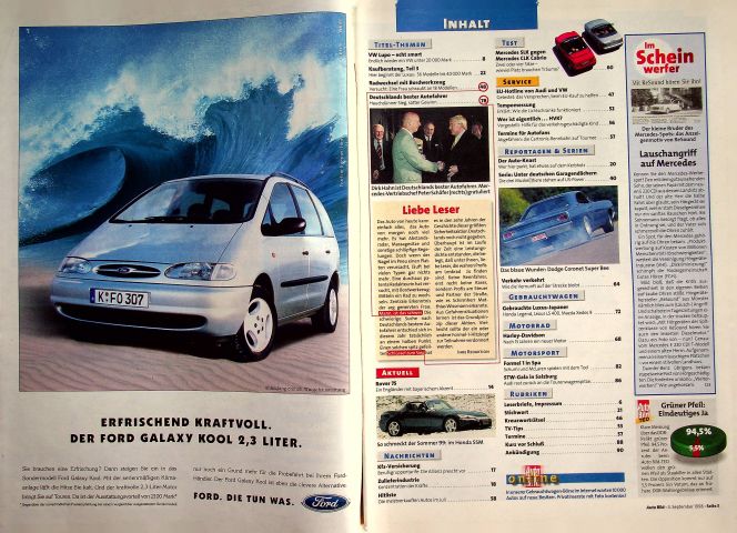 Inhaltsverzeichnis Auto Bild 36/1998