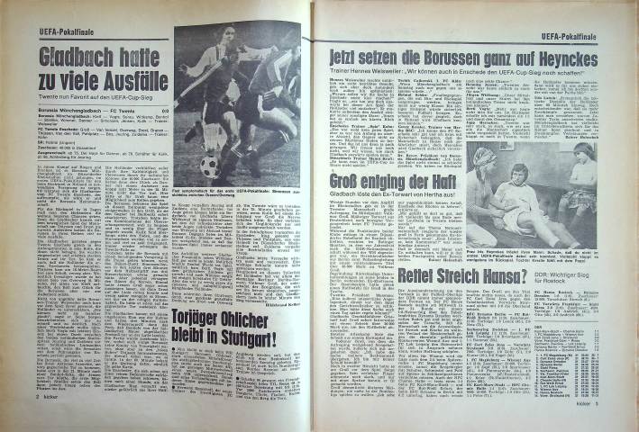 Inhaltsverzeichnis Kicker 37/1975