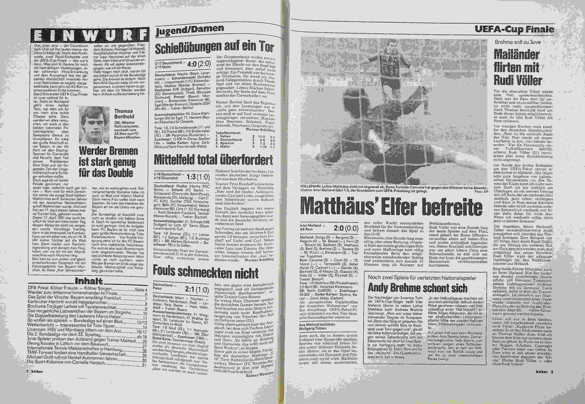 Inhaltsverzeichnis Kicker 37/1991