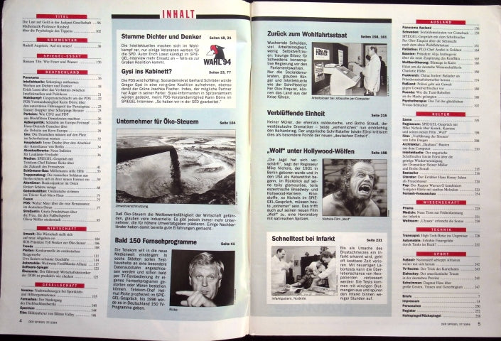 Inhaltsverzeichnis Spiegel 37/1994