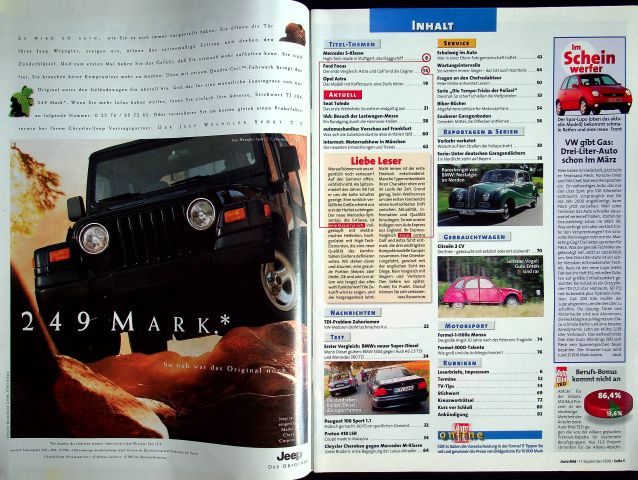 Inhaltsverzeichnis Auto Bild 37/1998