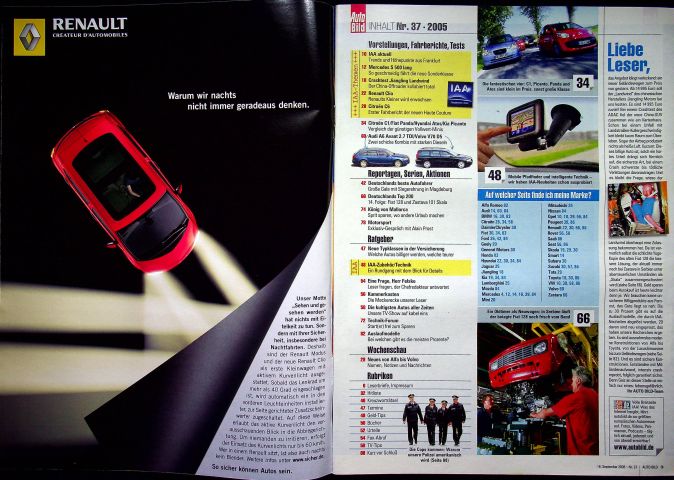 Inhaltsverzeichnis Auto Bild 37/2005