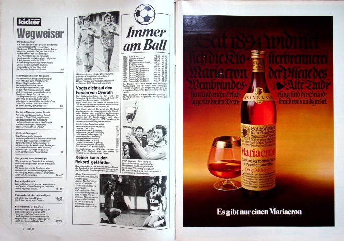 Inhaltsverzeichnis Kicker 38/1977