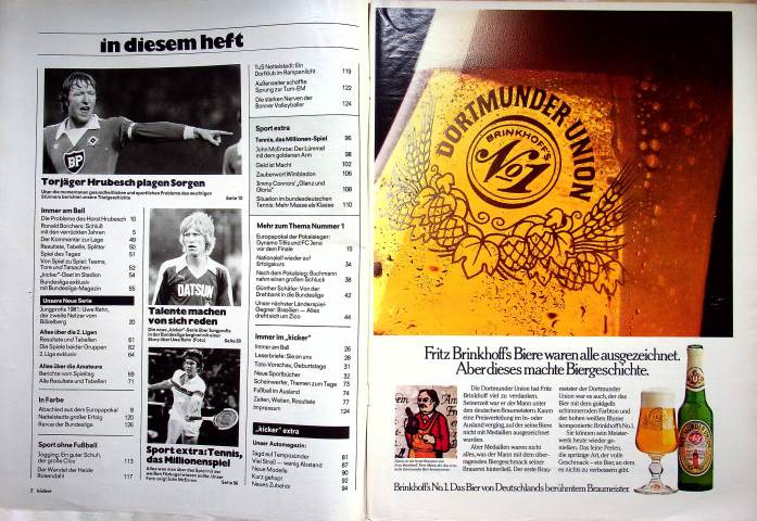 Inhaltsverzeichnis Kicker 38/1981