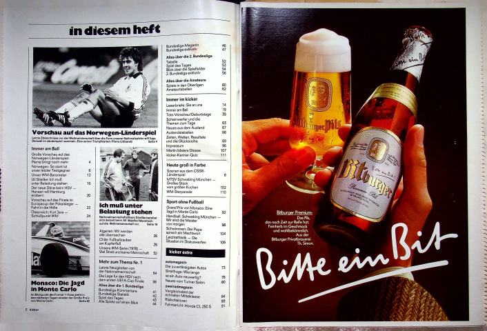 Inhaltsverzeichnis Kicker 38/1982