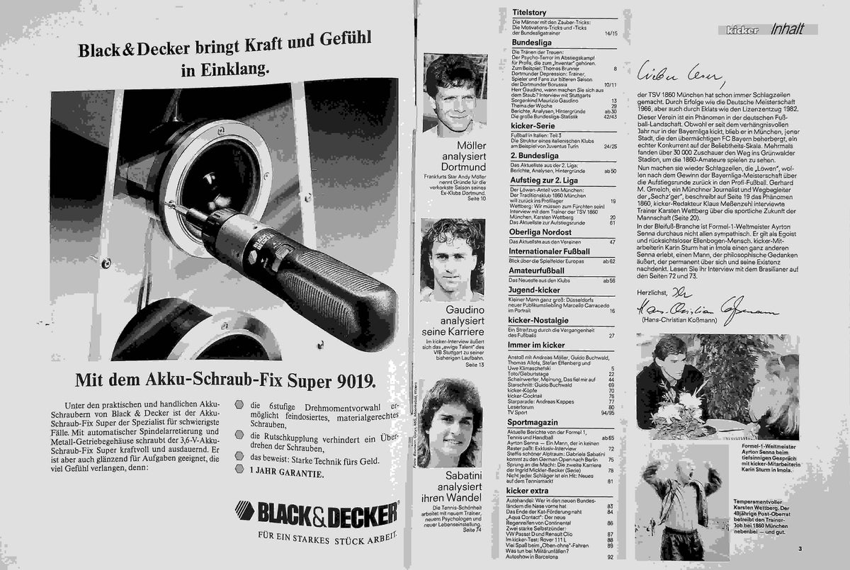Inhaltsverzeichnis Kicker 38/1991
