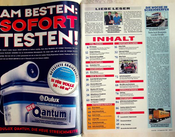 Inhaltsverzeichnis Auto Bild 38/1994