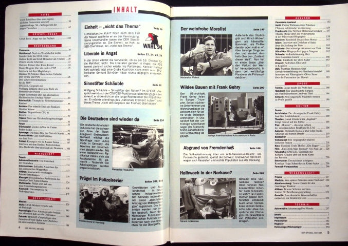 Inhaltsverzeichnis Spiegel 38/1994