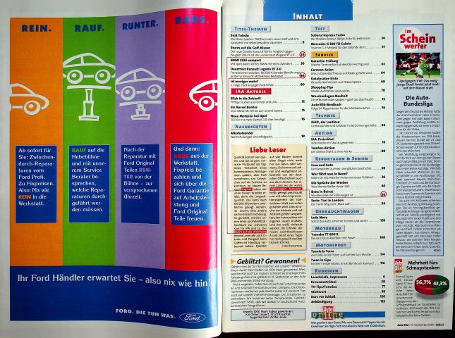 Inhaltsverzeichnis Auto Bild 38/1997