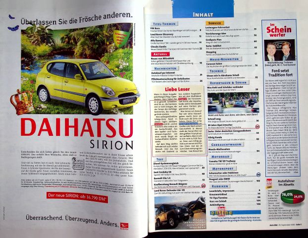 Inhaltsverzeichnis Auto Bild 38/1998