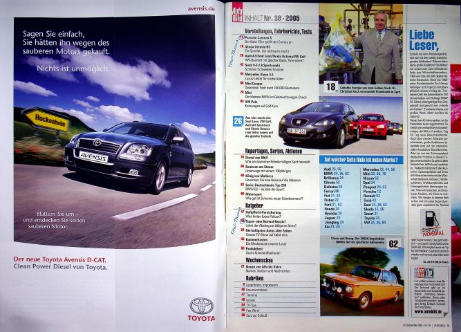 Inhaltsverzeichnis Auto Bild 38/2005