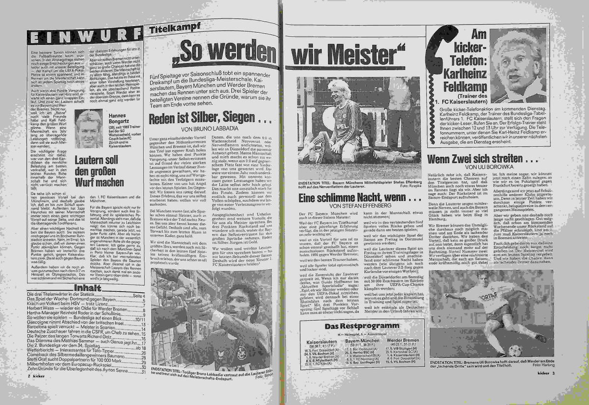Inhaltsverzeichnis Kicker 39/1991