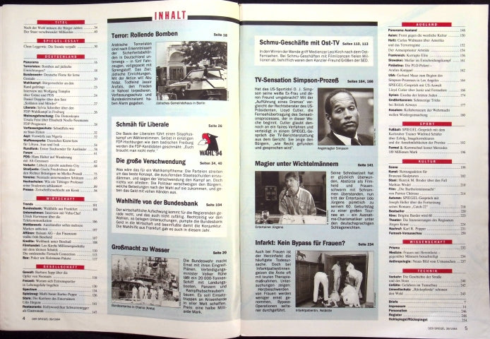 Inhaltsverzeichnis Spiegel 39/1994