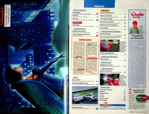 Inhaltsverzeichnis Auto Bild 39/1998